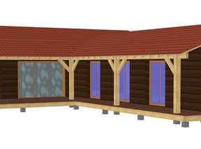 Maison en bois avec terrasse en caillebotis