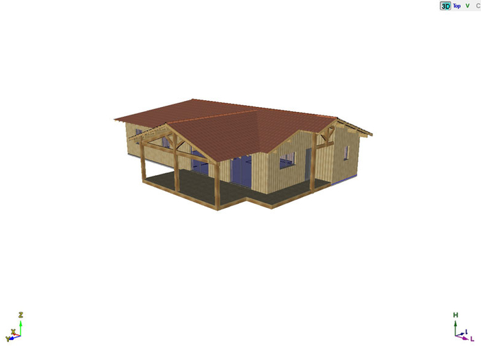 Maison en bois avec grande terrasse couverte